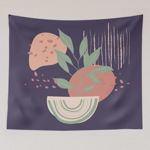 Item preview, Abstract shapes lines and plant leaves digital design illustration 56 designed and sold by MyBlackDreams.