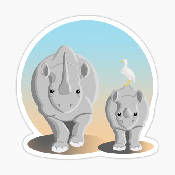 Black rhinoceros with baby Sticker