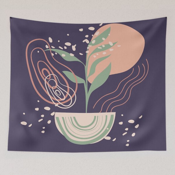 Item preview, Abstract shapes lines dots and plant leaves digital design illustration 57 designed and sold by MyBlackDreams.