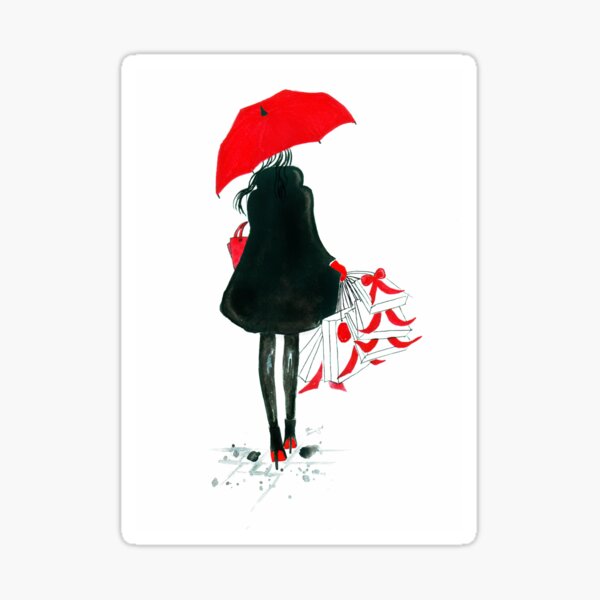 Watercolour & Ink Fashion Illustration Titled Christmas Shopping Sticker