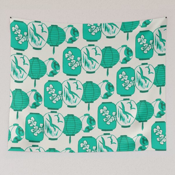 Item preview, Vintage Chinese Lantern Illustration Pattern (AQUA) designed and sold by LansingOLeary.