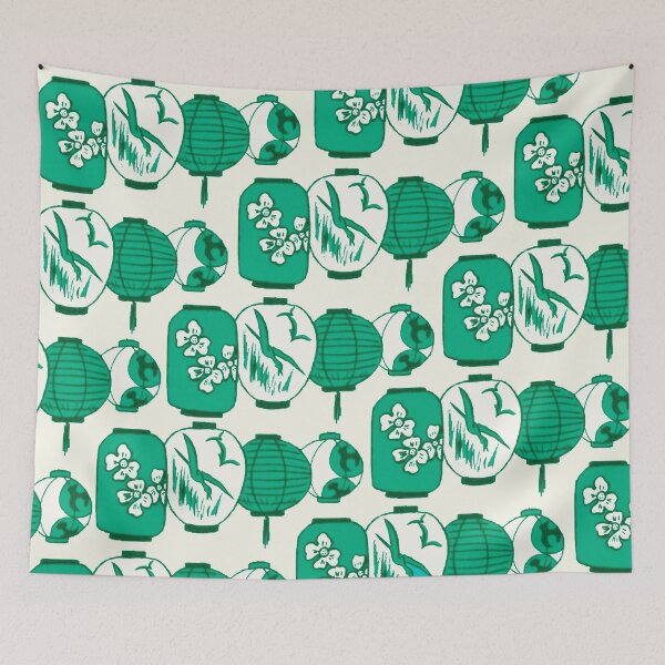 Item preview, Vintage Chinese Lantern Illustration Pattern (GREEN) designed and sold by LansingOLeary.