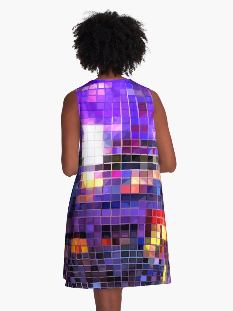 Thumbnail 3 of 4, A-Line Dress, Iridescent Disco Ball Pattern designed and sold by DeborahCamp.