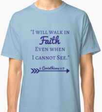Faith Bible Verse- 2 Corinthians 5:7 (Fall Leaves) Classic T-Shirt