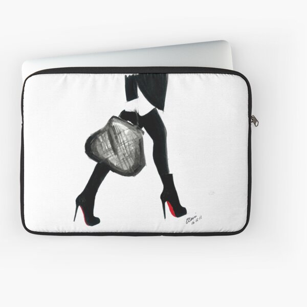 Illustration de mode aquarelle et encre intitulée J'aime Louboutin Housse d'ordinateur