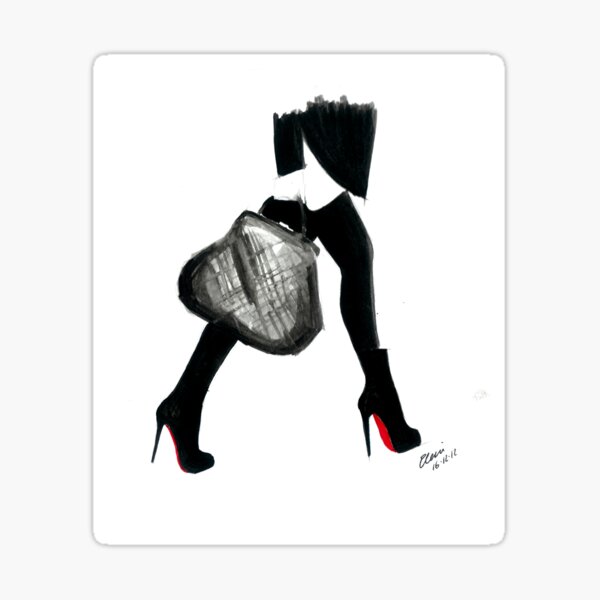 Watercolour & Ink Fashion Illustration Titled I Love Louboutin Sticker