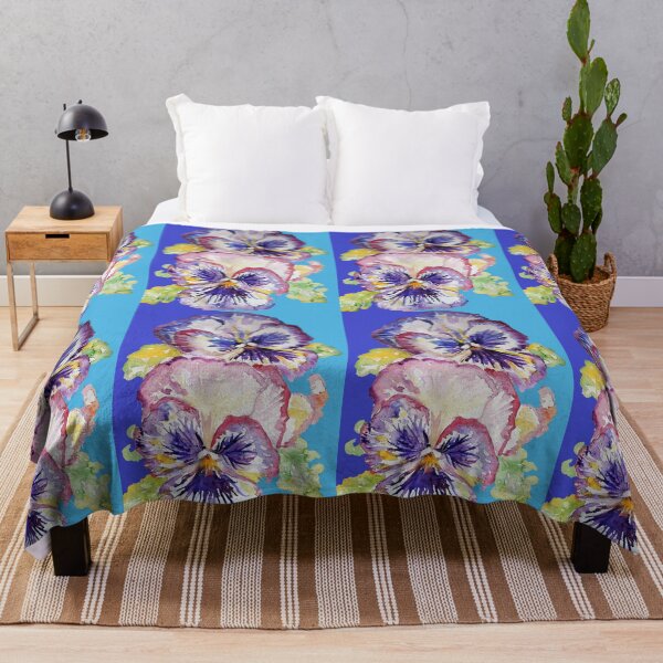 Item preview, Pansy Watercolor Purple Flower Pattern on Navy and Mid Blue designed and sold by Sarah Rajkotwala.