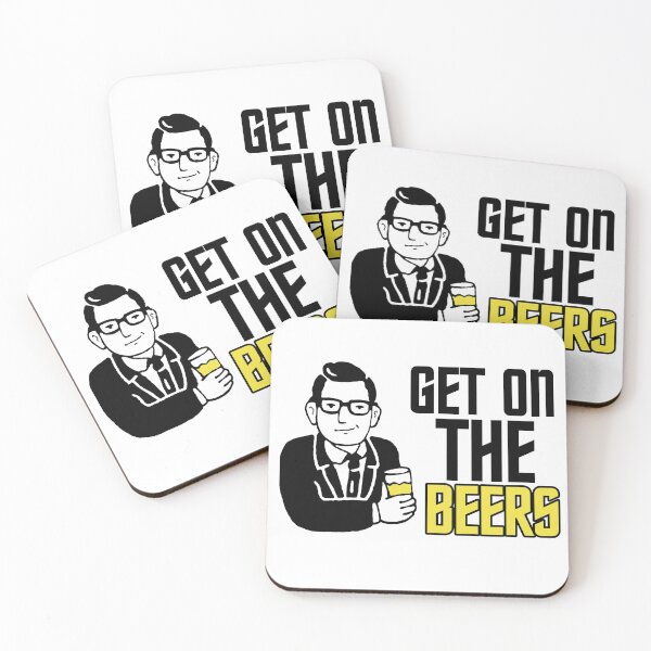 Get On The Beers Dan Andrews Yellow Coasters (Set of 4)