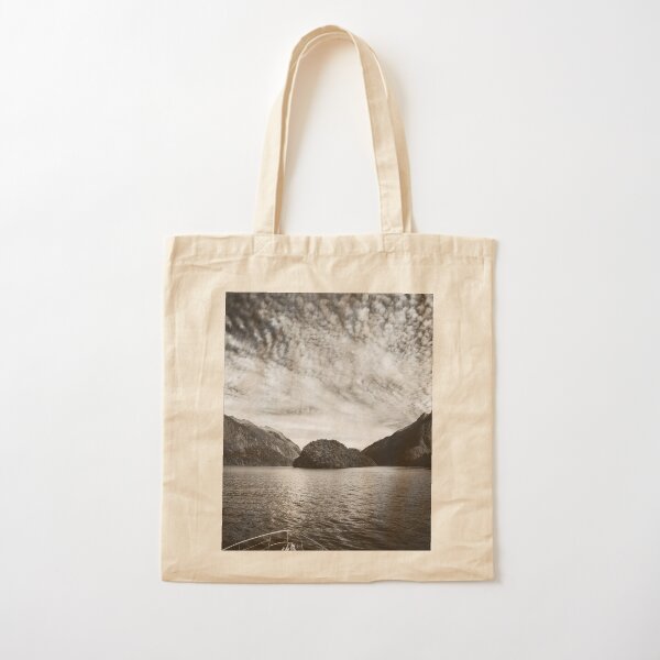 Adventure Cruise at Doubtful Sound in black and white Cotton Tote Bag