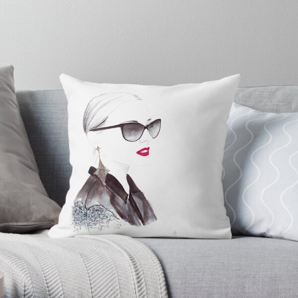 Watercolour & Ink Fashion Illustration Titled In Dior Throw Pillow