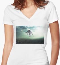 Gundam Wing above the city Women's Fitted V-Neck T-Shirt
