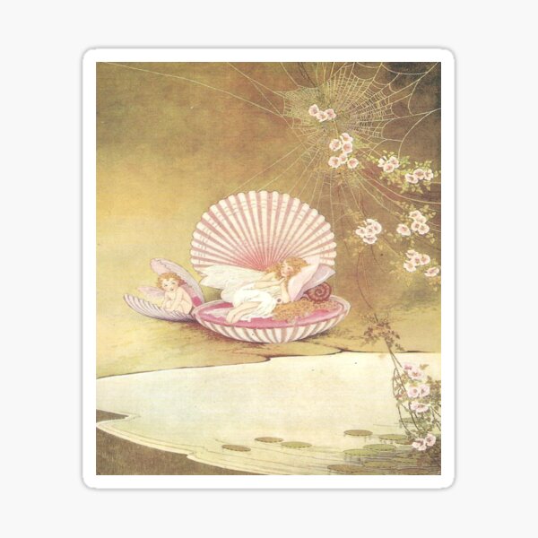 Item preview, Ida Rentoul Outhwaite Vintage Fairy Sleeping In a Pink Seashell illustration  designed and sold by Bellathewilde.
