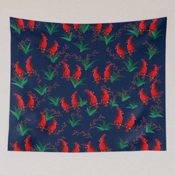 Item preview, Red Cardinal Watercolor Design in a dark blue background designed and sold by Susaans-Art.