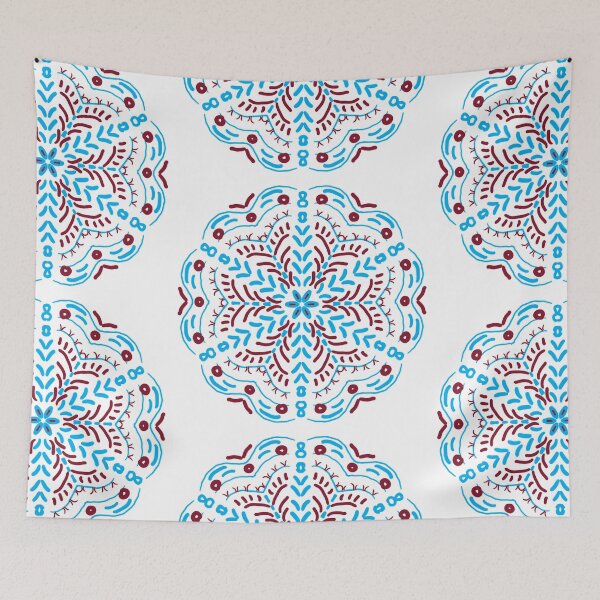 Aperçu de l'œuvre Motif de carreaux de mandala bleu avec fleur créée et vendue par DeAnna Hickman.