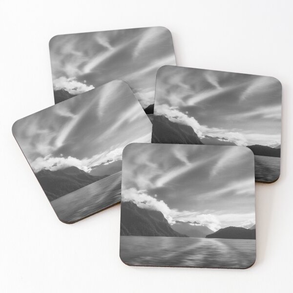 Item preview, Dramatic clouds and alpine scenery at Lake Manapouri in black and white designed and sold by Danielasphotos.