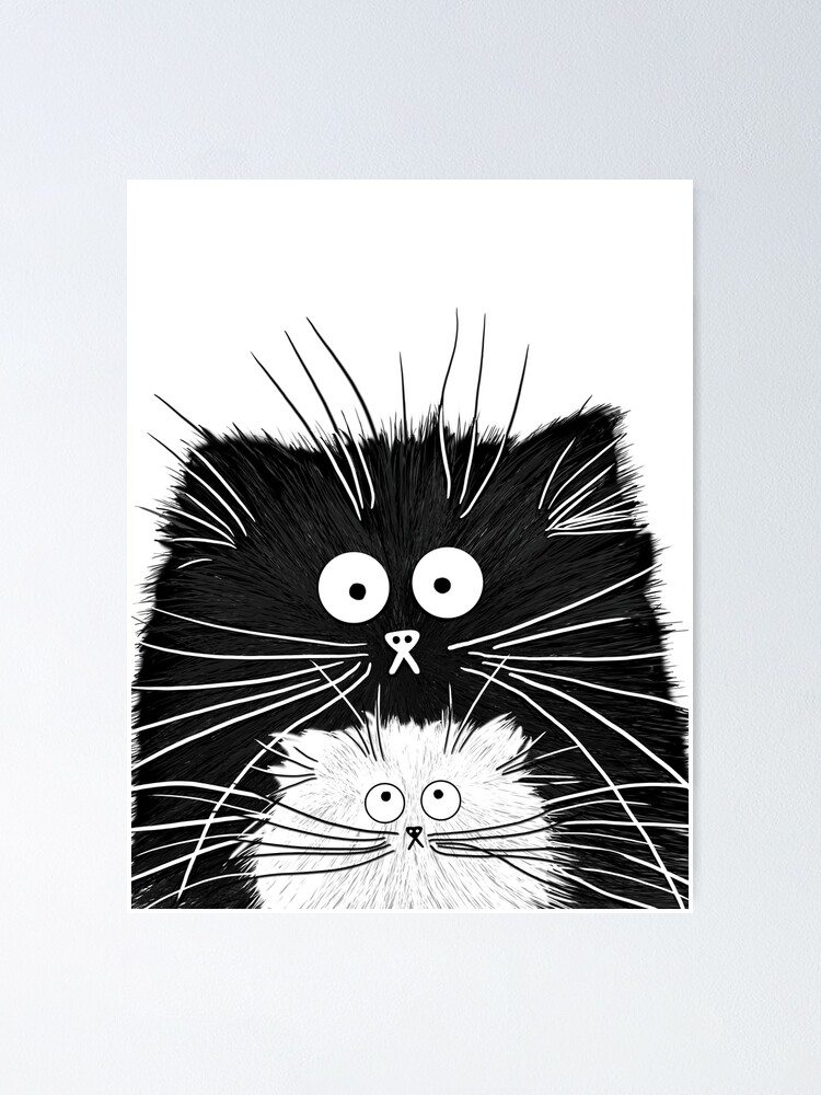 Mignon chat noir et blanc laid Poster