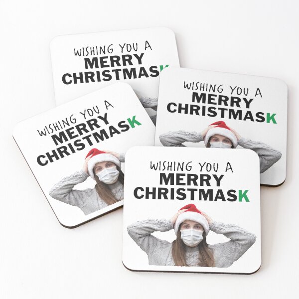 Item preview, Mask Wearing Woman Wishing you a MERRY CHRISTMASK designed and sold by bryanmcclelland.