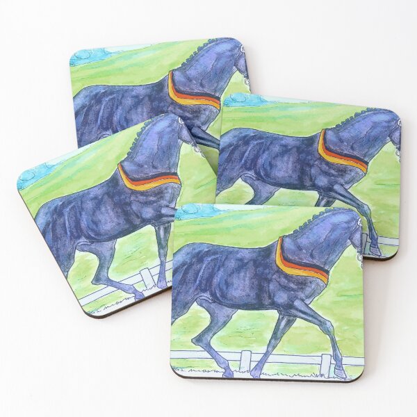 Item preview, Dressage warmblood horse trotting watercolor and ink painting designed and sold by horseaddicted.