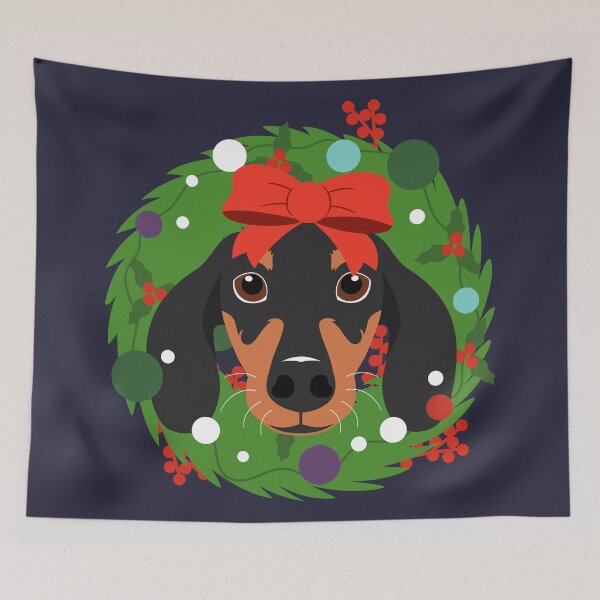 Item preview, Dachshund Sausage Dog Christmas Wreath designed and sold by Lulupainting.