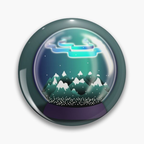 Item preview, Snow globe design with mountains and Northern lights, in green, blue, turquoise and purple colors designed and sold by CiniArt.
