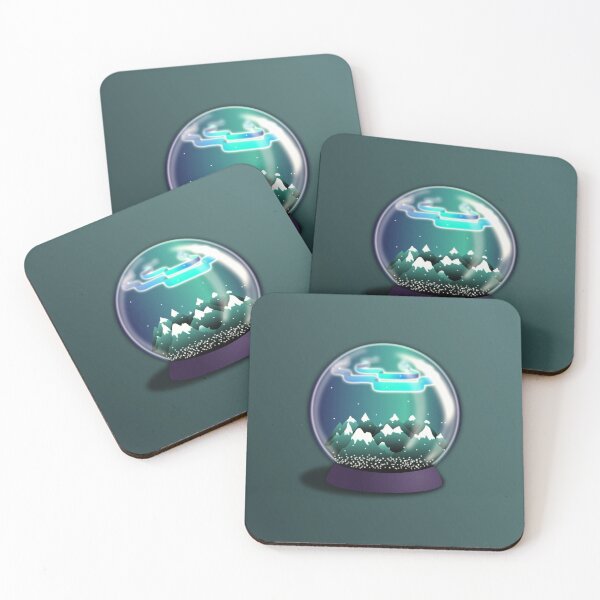 Item preview, Snow globe design with mountains and Northern lights, in green, blue, turquoise and purple colors designed and sold by CiniArt.