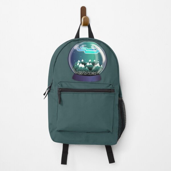 Item preview, Snow globe design with mountains and Northern lights, in green, blue, turquoise and purple colors designed and sold by CiniArt.