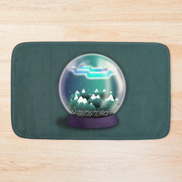 Item preview, Snow globe design with mountains and Northern lights, in green, blue, turquoise and purple colors designed and sold by CiniArt.
