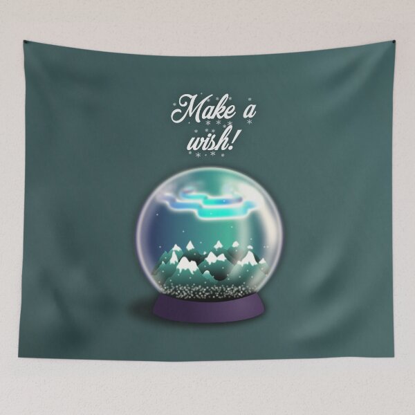 Item preview, Snow globe design with mountains and Northern lights, in green, blue, turquoise and purple colors designed and sold by CiniArt.