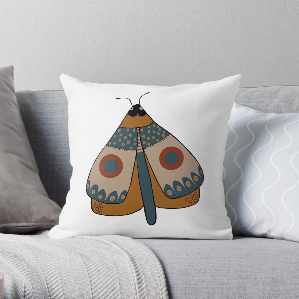 colorful moth digital drawing Throw Pillow