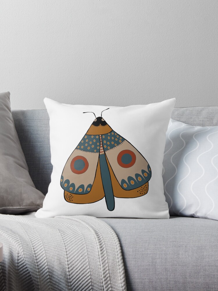 Thumbnail 1 of 4, Pillow, colorful moth digital drawing designed and sold by Florcitasart.