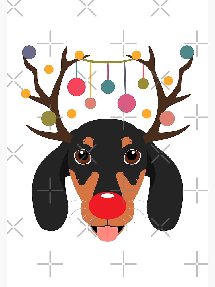 "Christmas Reindeer Dachshund Sausage Dog " Art Print by Lulupainting