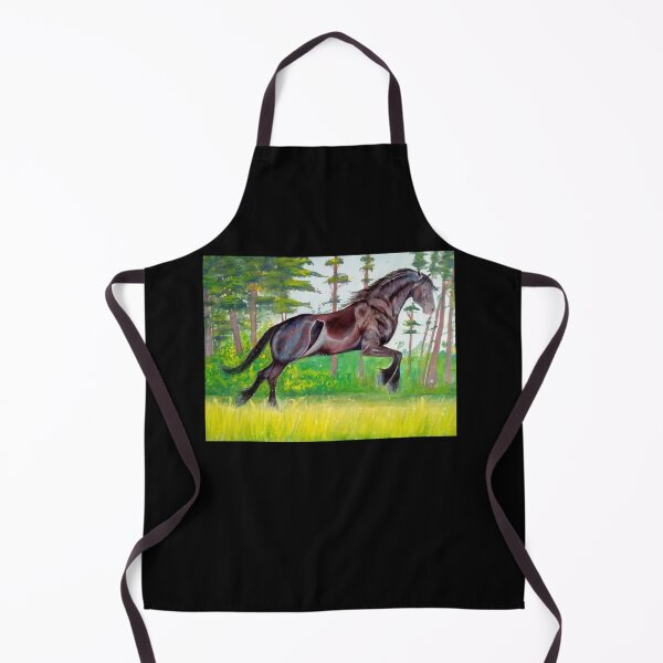 Item preview, Friesian stallion galloping gouache painting designed and sold by horseaddicted.