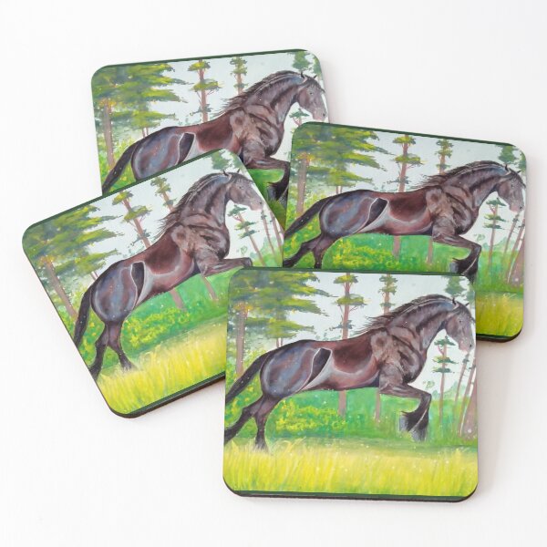 Item preview, Friesian stallion galloping gouache painting designed and sold by horseaddicted.