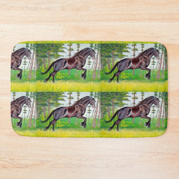 Item preview, Friesian stallion galloping gouache painting designed and sold by horseaddicted.
