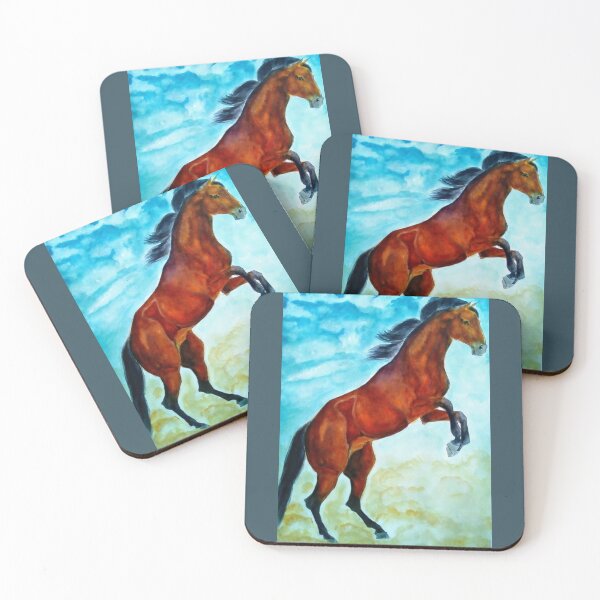 Item preview, Bay horse rearing watercolor painting designed and sold by horseaddicted.