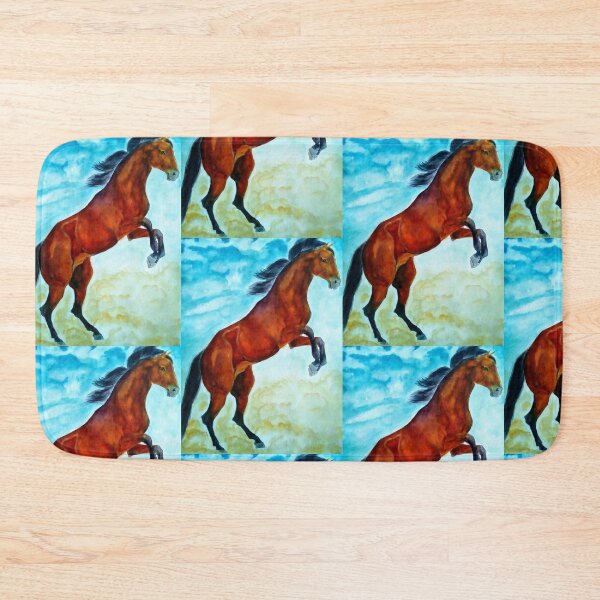 Item preview, Bay horse rearing watercolor painting designed and sold by horseaddicted.
