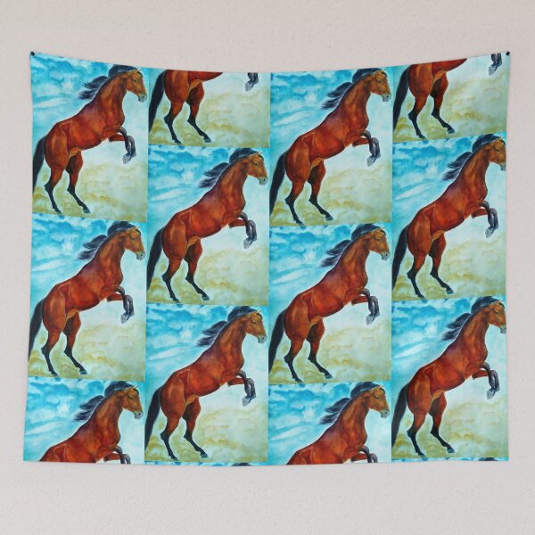 Item preview, Bay horse rearing watercolor painting designed and sold by horseaddicted.