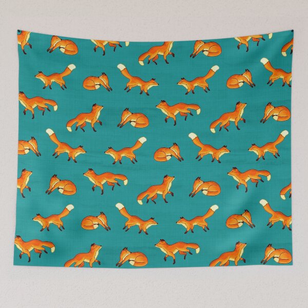 Item preview, Free Frolicking Foxes on Teal  designed and sold by TigaTiga.