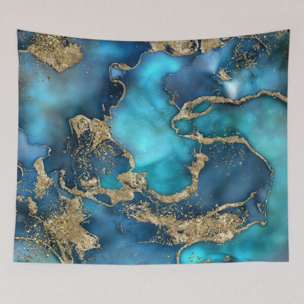 Item preview, Dreamy Blue Teal and Gold designed and sold by k9printart.