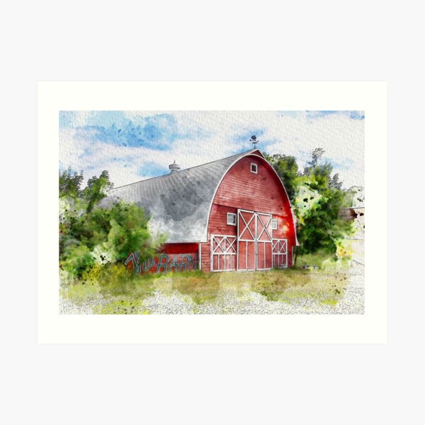 The Rustic Old Red Barn, Watercolor Art Print