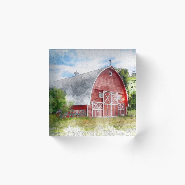 The Rustic Old Red Barn, Watercolor Acrylic Block