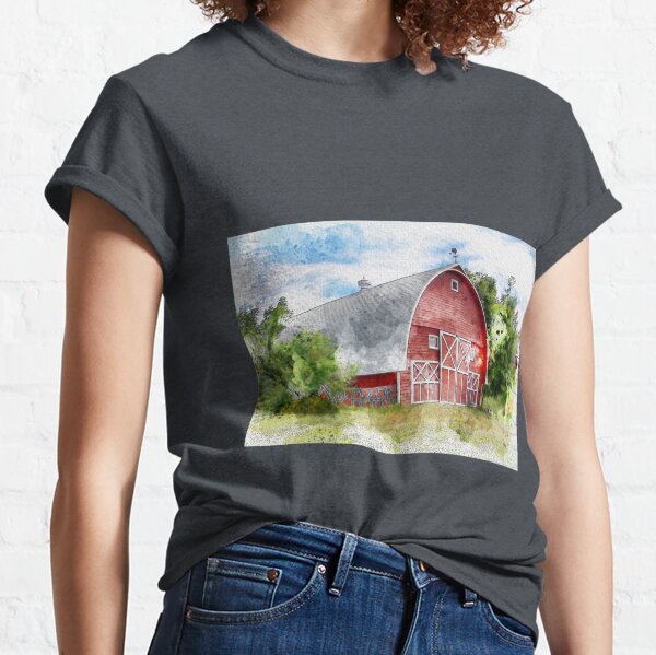 The Rustic Old Red Barn, Watercolor Classic T-Shirt
