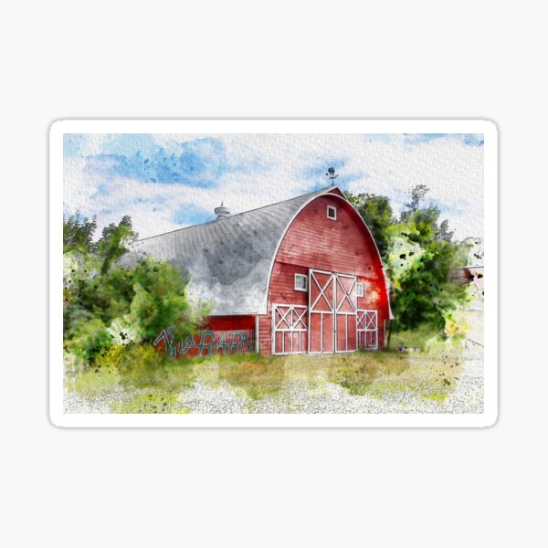 The Rustic Old Red Barn, Watercolor Sticker