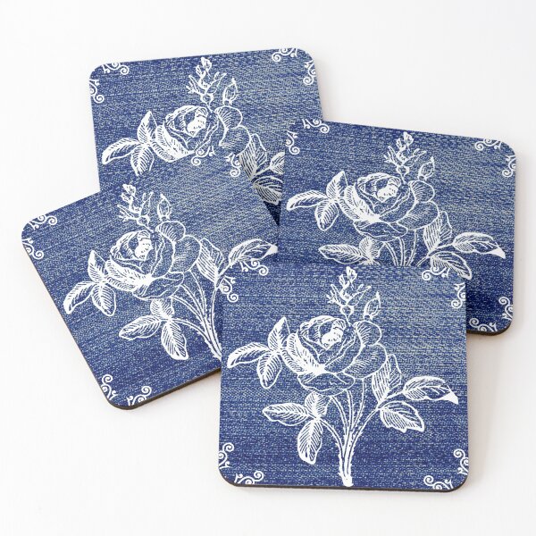 Aperçu de l'œuvre  Fond de jeans bleu - fleur blanche. créée et vendue par wiwiart.