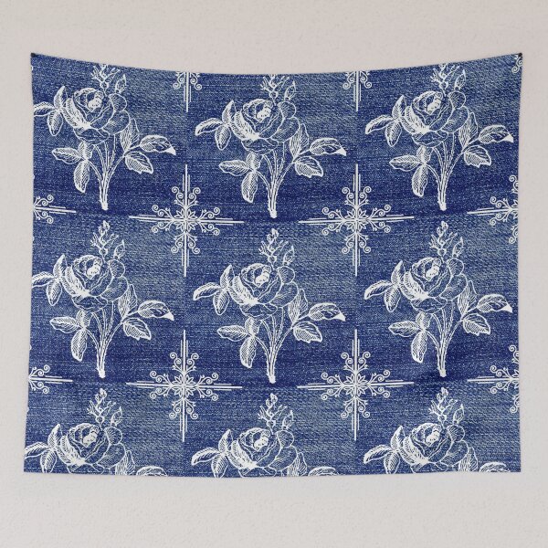Item preview,  Blue jeans background - white flower. designed and sold by wiwiart.