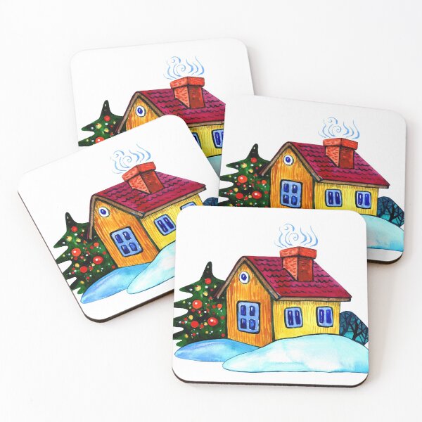 Item preview, Cozy house and Christmas tree - winter illustration print designed and sold by Elena Tomilova.