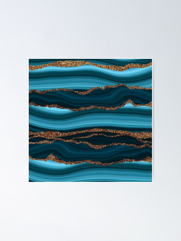Alternate view of Abstract Teal Blue And Gold Marble Strokes Poster