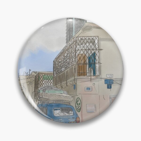 Item preview, Neve Tzedek street with old car (Tel Aviv) watercolor urban sketch designed and sold by NaliniLe.