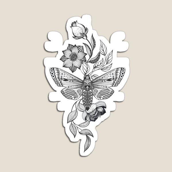 Skull Moth & Flowers • Goth Magnet