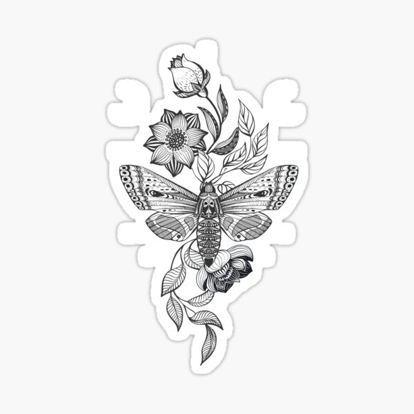 Skull Moth & Flowers • Goth Sticker